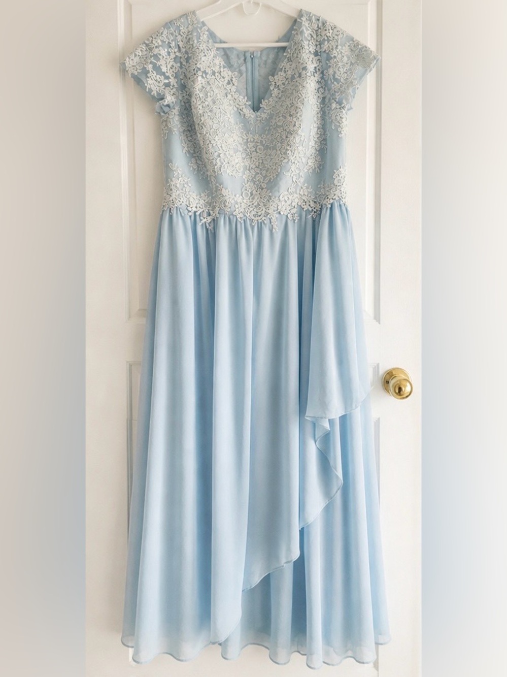 Light Blue Lace Maxi Dress Romantic Bridal Chiffon Formal Dress XL